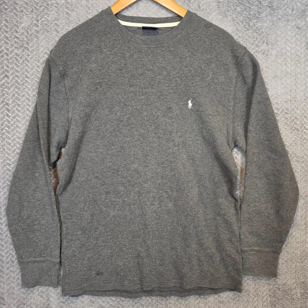 Polo Ralph Lauren Mens XL Grey Waffle Knit Thermal Long Sleeve Sleepwear Shirt